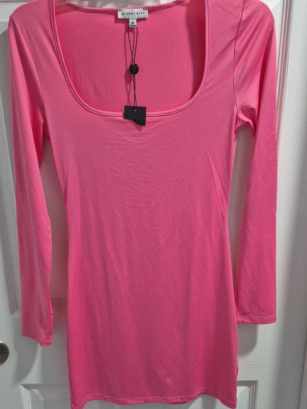 Gianni Bini Bright Pink Scoop Neck Long Sleeve Mini Dress